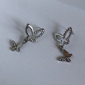 y2k silver butterfly dropped bedazzled earings